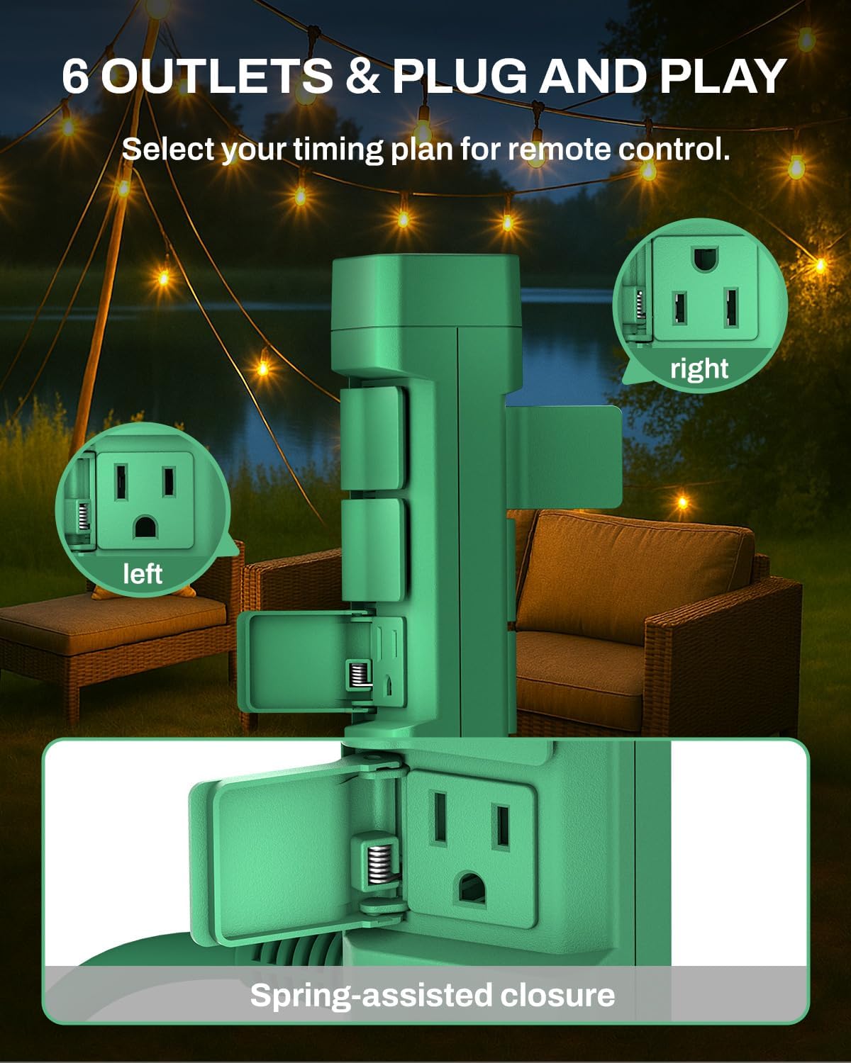 BN-LINK Outdoor Power Stake Timer, Dusk to Dawn Sensor for Outdoor Lights, 6 Grounded Outlets, 6ft Extension Cord, 1875W/15A,Christmas Decorations, ETL Listed - Image 6