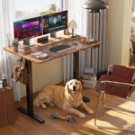 Claiks Electric Standing Desk, Adjustable Height Stand up Desk, 24x48 Inches Sit Stand Home Office Desk with Splice Board, Black Frame/Rustic Brown Top - Image 3