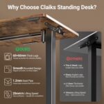 Claiks Electric Standing Desk, Adjustable Height Stand up Desk, 24x48 Inches Sit Stand Home Office Desk with Splice Board, Black Frame/Rustic Brown Top - Image 5