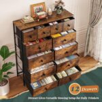 Romorgniz Dresser for Bedroom with 12 Fabric Drawers Tall Dressers & Chests of Drawers with Metal Frame, Wood Top, Anti-Tip Kit, 38.97" W Wide Storage for Entryway Living Room Closet, Rustic Brown - Image 5