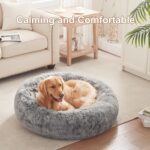 36 inches Donut Dog Bed for Large Dogs - Calming Fluffy Round Pet Bed with Removable & Washable Cover,Fits up to 80 lbs Pets (Dark Grey,Large) - Image 3