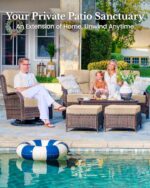 HILLGA 7-Piece Luxury Patio Furniture Set with 6" Thick Cushions, Weather-Resistant Wicker High Back Swivel Rocker Chairs, Senior-Friendly Outdoor Sofa Set for Large Deck, Yard and Poolside, Beige(V2) - Image 4