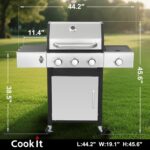 39000 BTU Output Propane Gas Grill with Side Burner and 3 Main Burners - Double-layer Stainless Steel Lid, Cast Iron Grids, Easy-Clean Grease Management & Even Heat Distribution for Perfect BBQs - Image 3