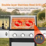 39000 BTU Output Propane Gas Grill with Side Burner and 3 Main Burners - Double-layer Stainless Steel Lid, Cast Iron Grids, Easy-Clean Grease Management & Even Heat Distribution for Perfect BBQs - Image 7