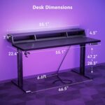 OffiGo Gaming Standing Desk with LED Light, 55 Inch Electric Height Adjustable Table with Power Outlet & Monitor Stand, Sit Stand Computer Workstation for Home, Bedroom, Black - Image 3