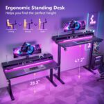 OffiGo Gaming Standing Desk with LED Light, 55 Inch Electric Height Adjustable Table with Power Outlet & Monitor Stand, Sit Stand Computer Workstation for Home, Bedroom, Black - Image 8