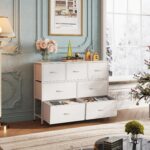 WLIVE 7 Drawer Dresser TV Stand, Dressers for Bedroom, Fabric Storage Tower, Hallway, Entryway, Closets, Sturdy Steel Frame, Wood Top, Easy Pull Handle, White - Image 3