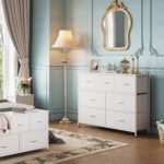 WLIVE 7 Drawer Dresser TV Stand, Dressers for Bedroom, Fabric Storage Tower, Hallway, Entryway, Closets, Sturdy Steel Frame, Wood Top, Easy Pull Handle, White - Image 5