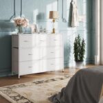 WLIVE 7 Drawer Dresser TV Stand, Dressers for Bedroom, Fabric Storage Tower, Hallway, Entryway, Closets, Sturdy Steel Frame, Wood Top, Easy Pull Handle, White - Image 8