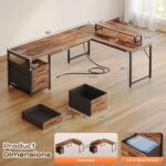 PRAISUN 63 Inch L Shaped Desk with Power Outlets and USB-C Port, Computer Corner Home Office Desk with File Fabric Drawers and Movable Monitor Stand, Larger Storage, Gaming, Writing, Rustic Brown - Image 3