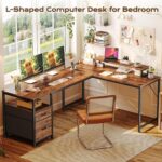 PRAISUN 63 Inch L Shaped Desk with Power Outlets and USB-C Port, Computer Corner Home Office Desk with File Fabric Drawers and Movable Monitor Stand, Larger Storage, Gaming, Writing, Rustic Brown - Image 4