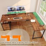 PRAISUN 63 Inch L Shaped Desk with Power Outlets and USB-C Port, Computer Corner Home Office Desk with File Fabric Drawers and Movable Monitor Stand, Larger Storage, Gaming, Writing, Rustic Brown - Image 7
