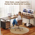 PRAISUN 63 Inch L Shaped Desk with Power Outlets and USB-C Port, Computer Corner Home Office Desk with File Fabric Drawers and Movable Monitor Stand, Larger Storage, Gaming, Writing, Rustic Brown - Image 8