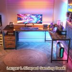 PRAISUN 63 Inch L Shaped Desk with Power Outlets and USB-C Port, Computer Corner Home Office Desk with File Fabric Drawers and Movable Monitor Stand, Larger Storage, Gaming, Writing, Rustic Brown - Image 9