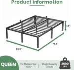 NKZ 18 Inch Metal Platform Bed Frame,Queen Bed Frame with Storage Space, No Box Spring Needed, Easy Assembly, Noise Free, 3,500 lbs Heavy Duty Steel Slats Support - Image 4