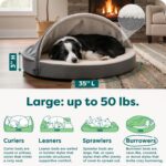 FurHaven Round Orthopedic Dog Bed for Large Dogs, Egg Crate with a Solid Orthopedic Foam Base with Attached Blanket Hood and Removable Washable Cover, Large, Sherpa & Suede Snuggery, Gray - Image 4