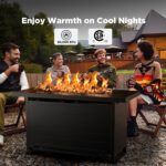 Ciays 43″ Propane Fire Pit with Glass Beads & Lid, 60,000 BTU CSA-Certified Gas Fire Pits with Cup Holders, Hanging Shelf & Nylon Cover, Large Fire Pit Table for Patio/Porch/Deck, Black - Image 3