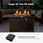 Ciays 43″ Propane Fire Pit with Glass Beads & Lid, 60,000 BTU CSA-Certified Gas Fire Pits with Cup Holders, Hanging Shelf & Nylon Cover, Large Fire Pit Table for Patio/Porch/Deck, Black - Image 7