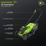 Greenworks 24V 13“ Brushless Cordless Lawn Mower with 4.0Ah Battery & Charger,Maintenance-Free Push Mower with 2-in-1 Mulch/Bag - Image 3