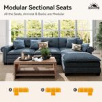 SUNSHINE VALLEY 116.1" L Shaped Modular Cloud Couch with Extra Wide & Deep Seats, Oversized 4-Seater Mid-Century Modern Couch with Nailhead Trim and Throw Pillows for Living Room, Linen Cyan - Image 9