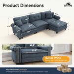 SUNSHINE VALLEY 116.1" L Shaped Modular Cloud Couch with Extra Wide & Deep Seats, Oversized 4-Seater Mid-Century Modern Couch with Nailhead Trim and Throw Pillows for Living Room, Linen Cyan - Image 10