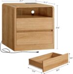 TEENFON Nightstands Set of 2 with Charging Station & LED Lights, Curved Corner Bedside Table 21.7" W, 2 Drawers & Open Shelf, USB-C & USB Ports, Natural, Storage End Table for Bedroom/Living Room - Image 4