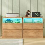 TEENFON Nightstands Set of 2 with Charging Station & LED Lights, Curved Corner Bedside Table 21.7" W, 2 Drawers & Open Shelf, USB-C & USB Ports, Natural, Storage End Table for Bedroom/Living Room - Image 8