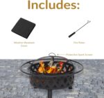 Sunnydaze Crossweave Outdoor Fire Pit - Wood-Burning Fire Pit for Outside with Spark Screen, Poker and Round Cover - Steel Patio Firepit for Backyard, Deck, Porch - 30-Inch - Black - Image 4