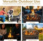 Sunnydaze Crossweave Outdoor Fire Pit - Wood-Burning Fire Pit for Outside with Spark Screen, Poker and Round Cover - Steel Patio Firepit for Backyard, Deck, Porch - 30-Inch - Black - Image 7