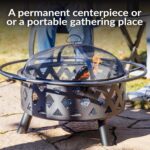 Sunnydaze Crossweave Outdoor Fire Pit - Wood-Burning Fire Pit for Outside with Spark Screen, Poker and Round Cover - Steel Patio Firepit for Backyard, Deck, Porch - 30-Inch - Black - Image 8