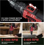 Cordless Drill Tool Set: 12V Power Drill Tool Kit with Battery & Charger, 142Pcs Hand Drill DIY Toolbox, Portable Household Basic Electric Drill Set for Men & Women, Red - Image 4