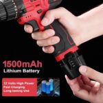 Cordless Drill Tool Set: 12V Power Drill Tool Kit with Battery & Charger, 142Pcs Hand Drill DIY Toolbox, Portable Household Basic Electric Drill Set for Men & Women, Red - Image 6