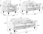 AVZEAR 3-Piece Living Room Sectional Sofa Set, Mid-Century Modern Chesterfield Upholstered Velvet Sofa Couch, Classic Tufted Button White Couch with Nailhead Trim for Living Room, Office (White) - Image 3