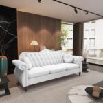 AVZEAR 3-Piece Living Room Sectional Sofa Set, Mid-Century Modern Chesterfield Upholstered Velvet Sofa Couch, Classic Tufted Button White Couch with Nailhead Trim for Living Room, Office (White) - Image 5