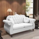 AVZEAR 3-Piece Living Room Sectional Sofa Set, Mid-Century Modern Chesterfield Upholstered Velvet Sofa Couch, Classic Tufted Button White Couch with Nailhead Trim for Living Room, Office (White) - Image 6