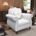 AVZEAR 3-Piece Living Room Sectional Sofa Set, Mid-Century Modern Chesterfield Upholstered Velvet Sofa Couch, Classic Tufted Button White Couch with Nailhead Trim for Living Room, Office (White) - Image 7