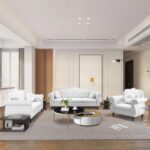 AVZEAR 3-Piece Living Room Sectional Sofa Set, Mid-Century Modern Chesterfield Upholstered Velvet Sofa Couch, Classic Tufted Button White Couch with Nailhead Trim for Living Room, Office (White) - Image 8