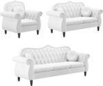 AVZEAR 3-Piece Living Room Sectional Sofa Set, Mid-Century Modern Chesterfield Upholstered Velvet Sofa Couch, Classic Tufted Button White Couch with Nailhead Trim for Living Room, Office (White) - Image 9