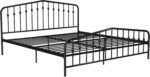 Novogratz Bushwick Modern Metal Bed, Slightly Triangular Headboard and Footboard with Inset Spindles, Adjustable Base Height for Underbed Storage, Requires No Box Spring, King Size - Black - Image 5