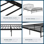 Novogratz Bushwick Modern Metal Bed, Slightly Triangular Headboard and Footboard with Inset Spindles, Adjustable Base Height for Underbed Storage, Requires No Box Spring, King Size - Black - Image 6