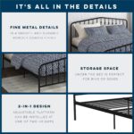 Novogratz Bushwick Modern Metal Bed, Slightly Triangular Headboard and Footboard with Inset Spindles, Adjustable Base Height for Underbed Storage, Requires No Box Spring, King Size - Black - Image 7