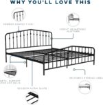 Novogratz Bushwick Modern Metal Bed, Slightly Triangular Headboard and Footboard with Inset Spindles, Adjustable Base Height for Underbed Storage, Requires No Box Spring, King Size - Black - Image 8