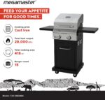 Megamaster Deluxe 2-Burner Gas Grill with Foldable Side Tables, 418 SQ In Cooking Space, 28000 BTUs, Stainless Steel Lid, Propane BBQ Grill for Outdoor Cooking, Patios, Backyards and More - 720-0864MA - Image 3
