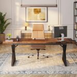 Tribesigns 70.8-Inch Executive Desk, Large Computer Office Desk Workstation, Modern Simple Style Laptop Desk Study Writing Table Business Furniture for Home Office (Brown/Black, 70.8 Inch) - Image 4