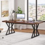 Tribesigns 70.8-Inch Executive Desk, Large Computer Office Desk Workstation, Modern Simple Style Laptop Desk Study Writing Table Business Furniture for Home Office (Brown/Black, 70.8 Inch) - Image 5