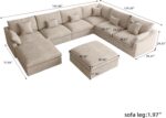 156" Cloud Modular Sectional Sofa Couch,U Shaped Couch with Ottoman,Down Filled 8 Seater Convertible Sleeper Bed Living Room Set,Covers Washable&Replaceable (Khkai) - Image 3