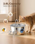 Pet Water Fountain Stainless Steel: Mental Cat Water Fountains with 8 Filters + 8 Sponges - 88oz/2.6L Noiseless Cats Waterer Bowl Dispenser - ATMZIQXR Kitten Drinking Fountains for Cats Indoor - Image 8