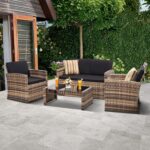 KROFEM 4-Piece Patio Furniture Set, Wicker Outdoor Rattan Sectional Sofa with Cushions and Glass Table, All-Weather Outdoor Conversation Set for Garden, Porch, Backyard, Patio, Black - Image 3