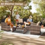 KROFEM 4-Piece Patio Furniture Set, Wicker Outdoor Rattan Sectional Sofa with Cushions and Glass Table, All-Weather Outdoor Conversation Set for Garden, Porch, Backyard, Patio, Black - Image 4