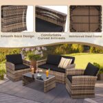 KROFEM 4-Piece Patio Furniture Set, Wicker Outdoor Rattan Sectional Sofa with Cushions and Glass Table, All-Weather Outdoor Conversation Set for Garden, Porch, Backyard, Patio, Black - Image 5